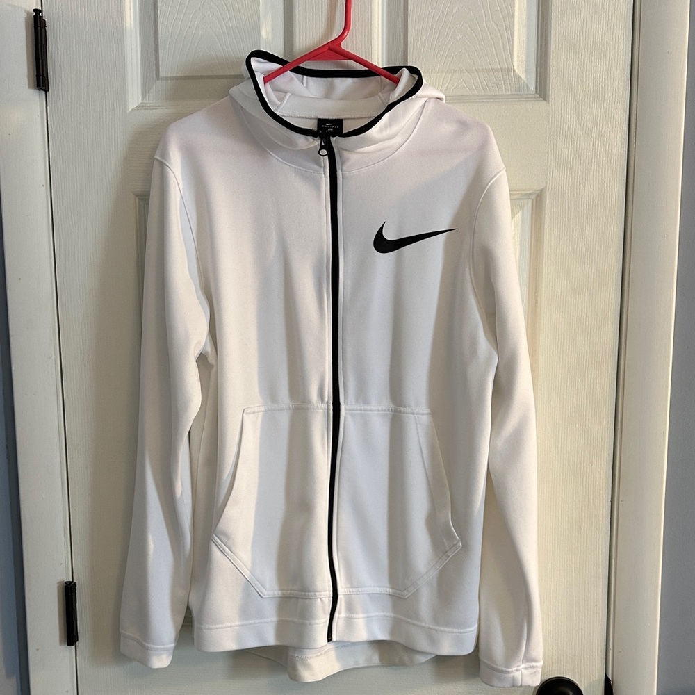 Nike White and Black Full-Zip Hoodie